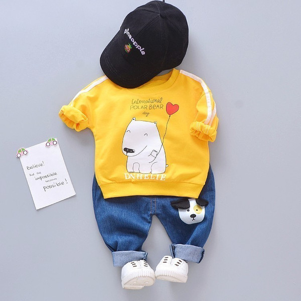 Spring Autumn Baby Girls Boy Clothes Children Cartoon Dog T-Shirt Jeans 2Pcs/Set Toddler Casual Clothing Infant Cotton Tracksuit