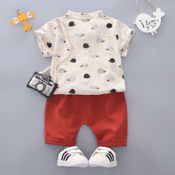 Summer Baby Boy Girl Clothes Infant Tie Cartoon Hedgehog Pattern T Shirt Shorts 2pcs/sets Kid Clothing Children Casual Tracksuit