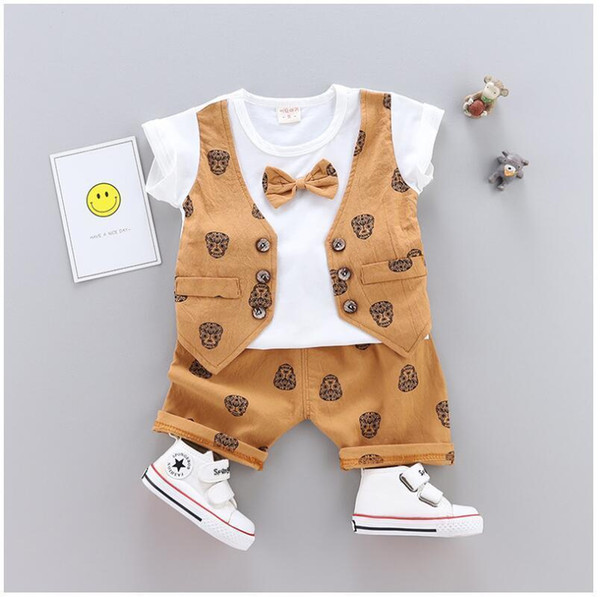 Summer Children Baby Boys Girls Cotton Clothes Kid Bowknot T-Shirt Shorts 2pcs/Sets Toddler Gentleman Clothing Infant Tracksuits