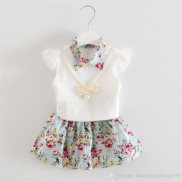 2018 New Summer Children Necklace Clothing Sets Girl T-shirt Skirt 2Pcs/Sets Fashion Baby Floral Suits Infant Casual Outfit