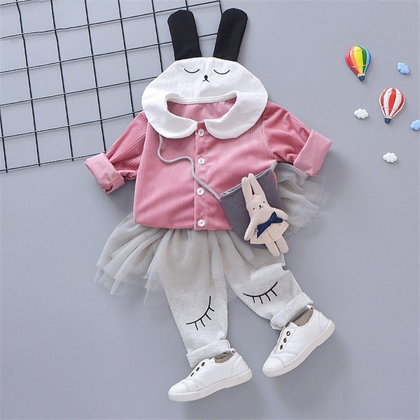 Spring Autumn Baby Girls Clothing Cartoon Rabbit Hoodies Pants 2pcs/sets Children Leisure Sport Costume Infant Cotton Clothes