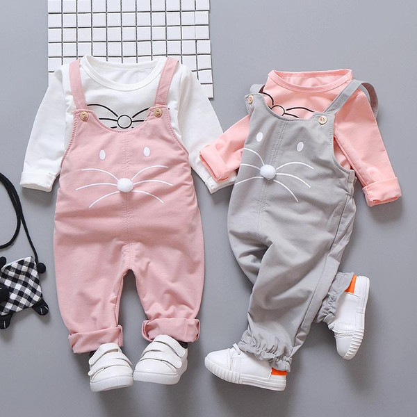 2018 Fashion Cute Girls Outfits Children Cartoon Clothing Sets Baby T-shirt Overalls 2Pcs/sets Spring Summer Infants Tracksuits