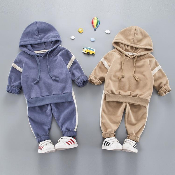 Children Clothing 2018 Autumn Winter Thicken Boys Girls Hooded Sweater Pants 2Pcs Outfit Kids Leisure Clothes Suits Tracksuit