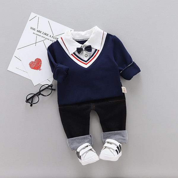 Spring Autumn Baby Boys Girls Clothes Infant Cotton Bow T Shirt Pants 2pcs/sets Kids Garment Children Fashion Casual Sport Suit