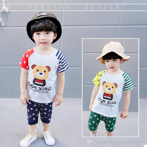 2018 Summer Children Boys Girls Striped Clothing Sets Baby Star Bear T-shirt Short Pants 2Pcs/sets Infant Outfit Kids Tracksuits