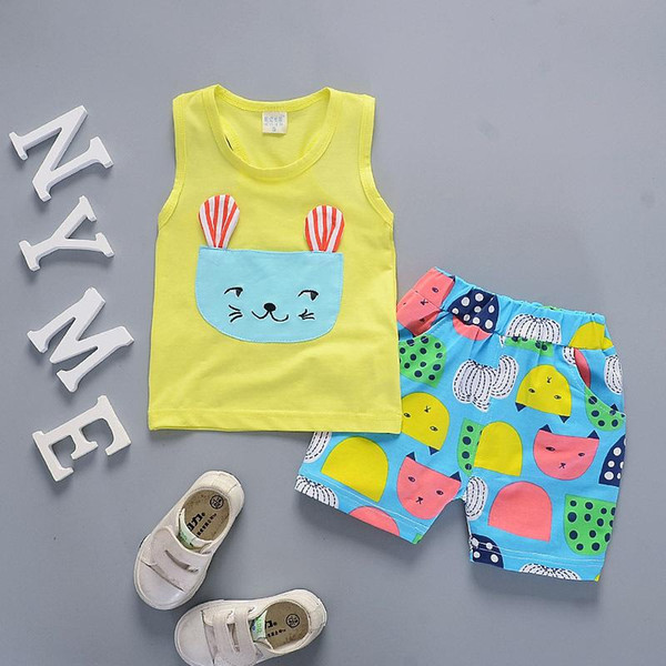 Summer Baby Fashion Clothing Sets Children Boys Girls Cotton Vest Shorts 2Pcs/Sets Kids Tracksuits Toddler Cartoon Cat Clothes