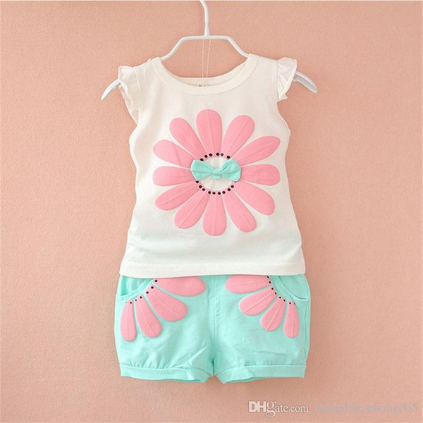 Detail 2018 Summer Newborn Infant Baby Girls Clothes Casual Sports Brand Printed Tracksuits Children Girls Clothing Outfits Sets