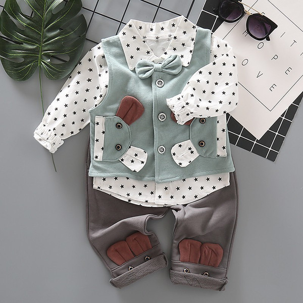 Spring Autumn Baby Girls Boys Blazer Formal Clothes Children Gentleman Casual Suits Kids Vest Bow Tie Shirt Pants 3 Stks / Set