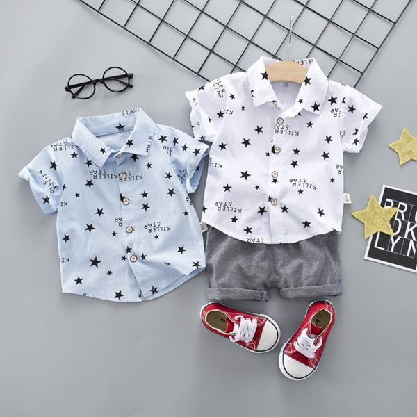 Summer Baby Boy Girl Casual Clothes Infant Star Shirt Pants 2Pcs/Set Kids Lapel Gentleman Suit Fashion Children Cotton Tracksuit