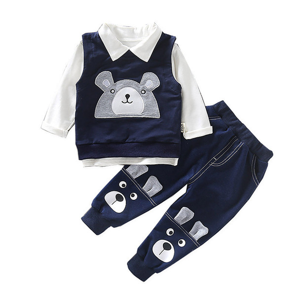 Spring Autumn Children Boys Girls Cotton Clothing Baby Cartoon Bear Vest T-Shirt Pants 3Pcs/set Infant Casual Clothes Tracksuit