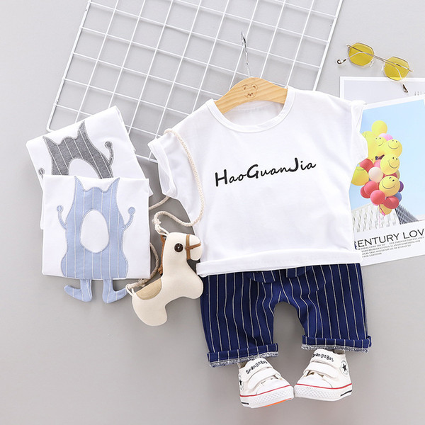 Summer Baby Boys Girls Cotton Clothing Sets Fashion Children T-shirt Striped Shorts 2Pcs/Sets Toddlers Leisure Sports Tracksuits