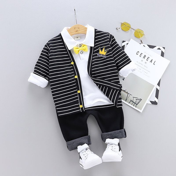 Spring Autumn Children Girls Boys Fashion Clothing Jacket Bow T Shirt Pants 3Pcs/Sets Leisure Suit Clothes Baby Cotton Tracksuit