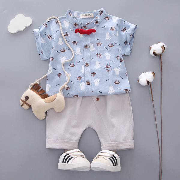 Summer Baby Boy Girl Clothes Infant Tie Cartoon Octopus Pattern T Shirt Shorts 2pcs/sets Children Clothing Kids Casual Tracksuit