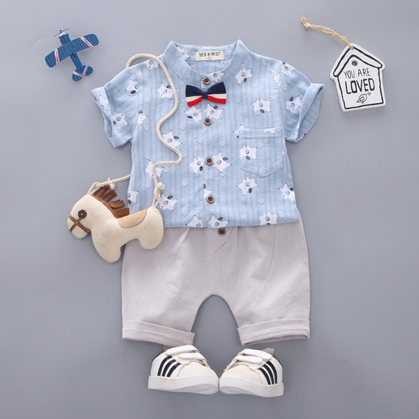 Summer Baby Boys Girls Clothes Infant Tie Cartoon Bat Pattern T Shirt Shorts 2pcs/sets Kids Clothing Children Casual Sport Suit