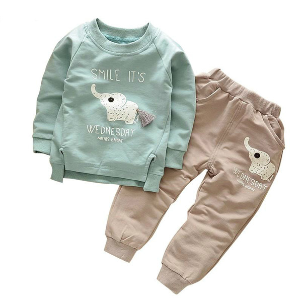 2018 New Autumn Childrenb Clothing Spring Baby Children Boys Girls Cartoon Elephant Cotton Sets T Shirt Pants 2 Pcs 1-5Y