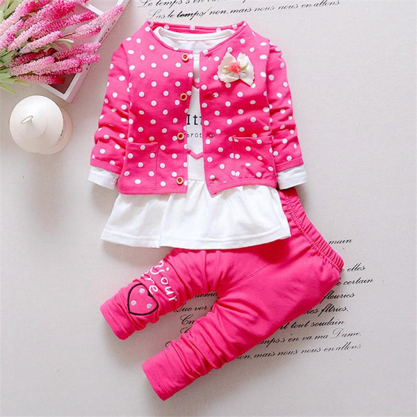 2018 New Fashion Kids Spring new Korean wave point clothing set baby girls cute cotton clothes suit childern cartoon 3pcs suit