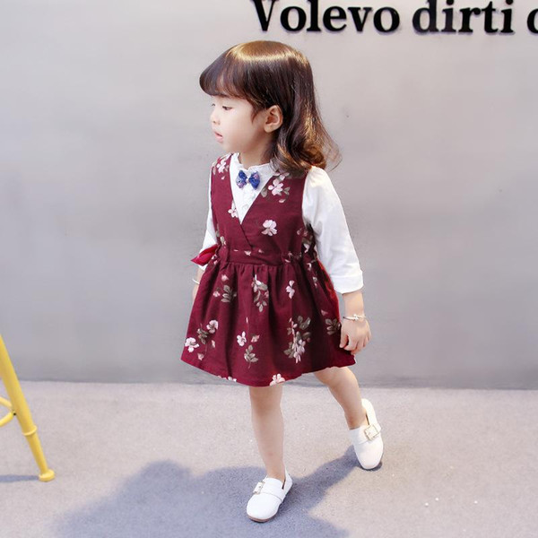 2018 New Grils Princess Dress Spring Clothes England Style Cotton Bowknot Flowers For Baby Toddler Girl Long Sleeve Dresses