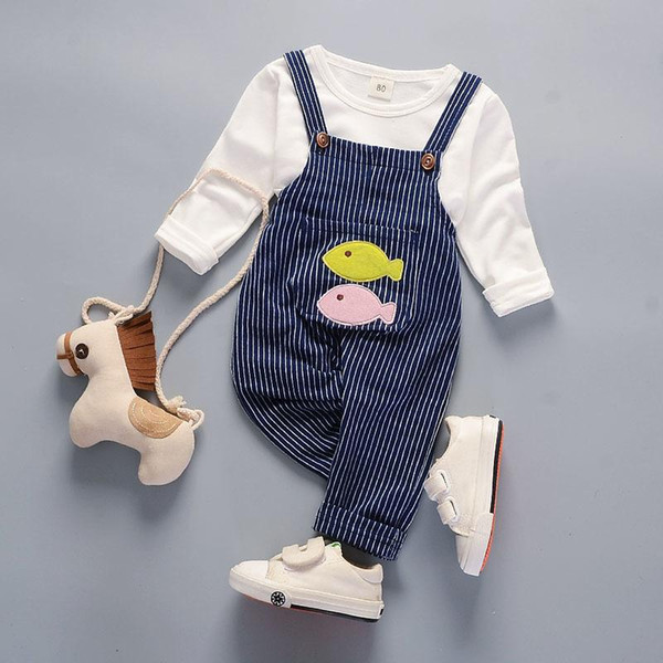 Children Boys Girls Fashion Suit Baby T-shirt Striped Belt Pants 2pcs Sets Kids Clothing Spring Autumn Toddler Tracksuits