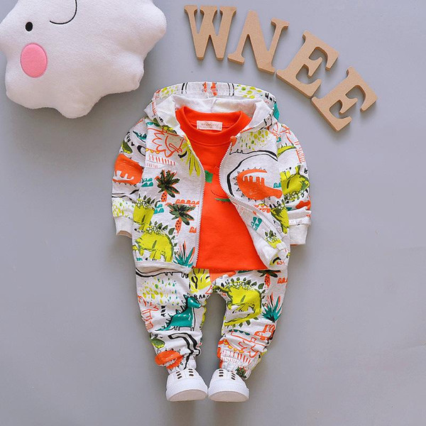 2018 Autumn Outfits Baby Girls Clothes Sets Cute Infant Cotton Suits Hooded Zipper Jacket T Shirt Pants 3pcs Boys Kids Clothing