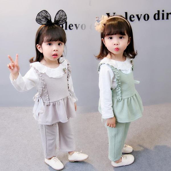 2018 Spring Autumn Girls Clothes Vest Full Sleeve T-shirt Three-piece Cotton Children Clothing Kids Sets Toddler Tracksuits Suit