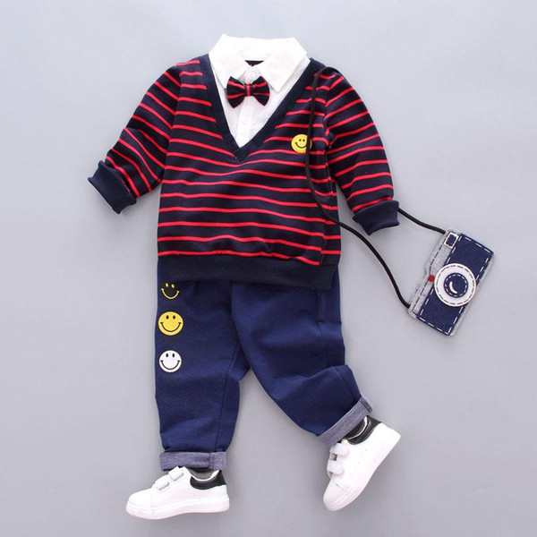 Kids Clothing Sets 2018 Fashion Style Baby Clothing Sets Butterfly Lapel Stripe Long Sleeve T-shirt+Pants 2Pc Children Clothing