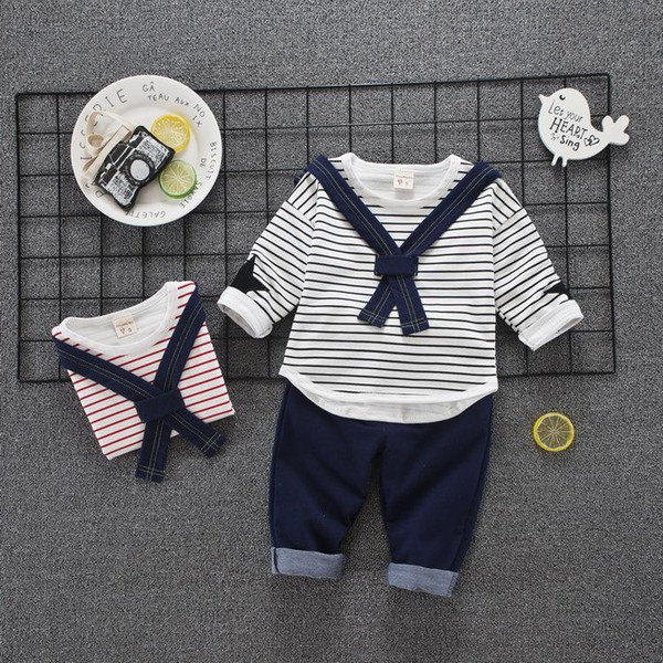 2018 Spring Autumn Children Boys Girls Fashion Clothing Suits Baby Naval Collar Full T-shirt Pants 2Pcs/Sets Toddler Tracksuits