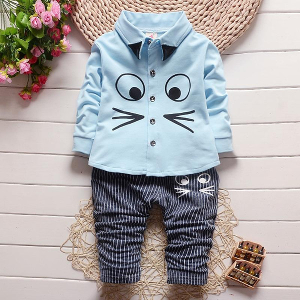 2018 Baby Clothing Sets Kids Spring Autumn Cotton Cartoon Leisure Long Sleeve Sports Suits Lapel Shirt Pants 2Pcs Boys Clothes