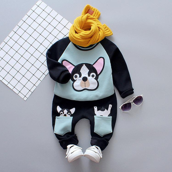 Baby Boys Clothing Sets 2018 Winter Children Thicken Warm Clothes Long Sleeve Cartoon Dog Printed T-Shirt+Pants Kids Sport Suits