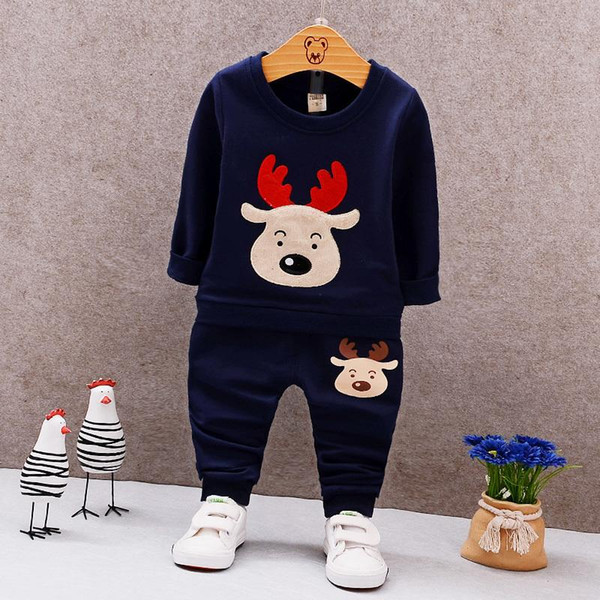 Spring Autumn Children Boy Girl Clothing Suits Baby Fashion T-shirt Pants 2Pcs/Sets Kids Cartoon Deer Clothes Toddler Tracksuit