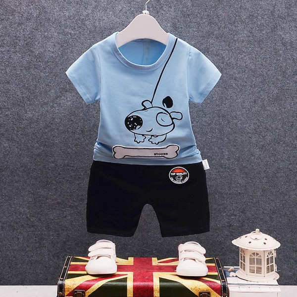 2018 Summer New Pattern Children Boys Girls Cotton Suit Baby Bone Dog Cartoon T-shirt Short Pants 2Pcs/Sets Toddler Tracksuits