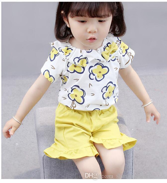 Children Fashion Garment Clothes 2018 Summer Baby Girls T-shirt Short Pants 2Pcs/Sets Kids Bow Outfits Infant Clothing Sets