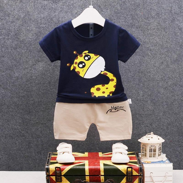 Kids Cartoon Giraffe Outfit Infant T-shirt Shorts 2Pcs/Sets New Fashion Baby Boys Girl Clothing Sets Children Cotton Tracksuits