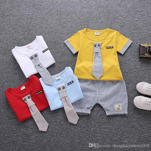 2018 New Summer Baby Boy Kids Clothes Set Children Clothing Suit Tops Tie Short-sleeved T-shirt Pants 2pcs Sport Infant Clothing