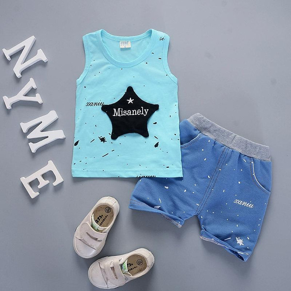 Toddler Active Clothes Kids Tracksuits Children Boys Girls Cartoon Star Vest Shorts 2Pcs/Sets Summer Baby Fashion Cotton Sets