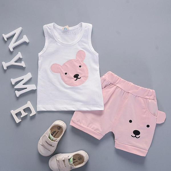 Baby Boys Girls Fahion Tracksuits Children Vest Shorts 2Pcs/Sets Kids Cartoon Bear Active Clothes Toddler Fashion Cotton Sets