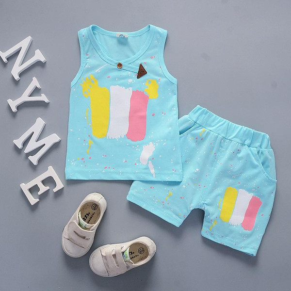 Baby Colorful Doodle Tracksuits Kids Boys Girls Vest Shorts 2Pcs/Set Children Active Clothes Toddler Fashion Cotton Clothing Set