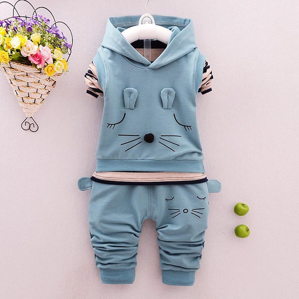 2018 New Baby Spring Autumn Sports Suit Cartoons Hooded Vest T Shirt Pants 3 Pieces Set Tracksuits Kids Clothing Casual Clothes