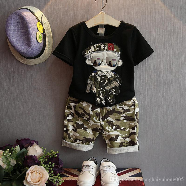 Summer Children Boy Clothes 2018 new Sets Kids 2pcs Short Sleeves T-Shirt Toddler Suits Camouflage Shorts Child Clothing Suits