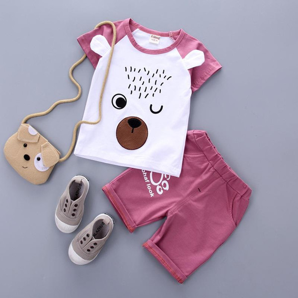 2018 Fashion Baby Girls Boys Clothing Sets Summer Infant Clothes Cartoon Cotton Bear T Shirt Shorts 2PCS Casual Child Kids Suits