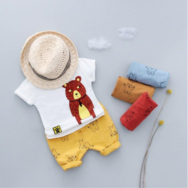 Summer Children Boy Girl Cotton Clothing Suits Baby Cartoon Bear T-shirt Shorts 2Pcs Sets Toddler Fashion Tracksuits Kid Clothes