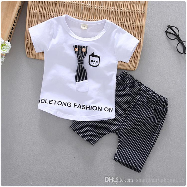 2018 New Children Clothes Sets Boys Girl Sport Cotton Clothing English Letter O-neck Tie T-shirt+short 2pc/set Kids Summer Suits