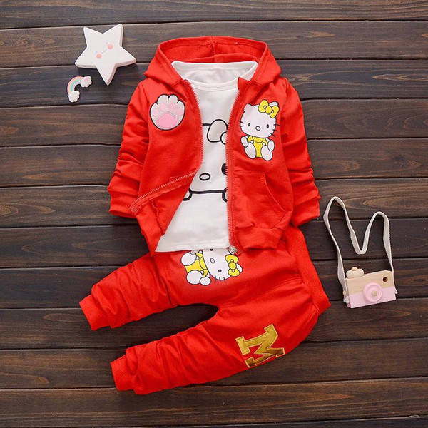 2018 Spring Autumn Baby Boys Girls Cartoon Clothes Fashion Children Hooded Jacket T-shirt Pants 3 Pieces Sets Infant Tracksuits