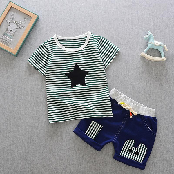 Fashion 2018 Children Boys Girls Tracksuits Baby Striped T-shirt Short Pants 2Pcs/sets Summer Infant Star Cotton Clothing Sets