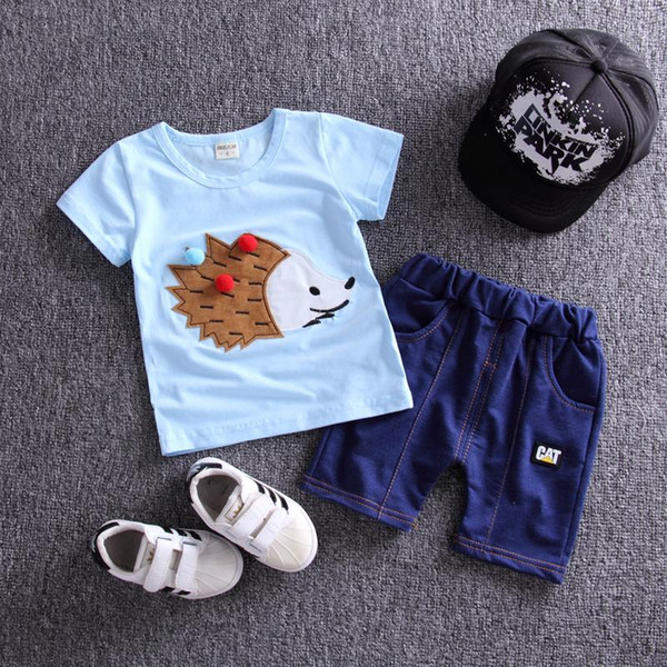 2018 Children Clothing Kids Casual Cartoon Pictures Cotton T-shirt Denim Shorts 2Pcs/set Boys Fashion Summer Sets For 0-4 Years