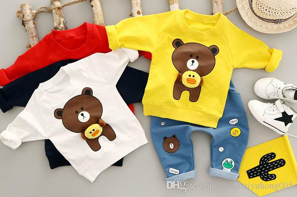 2018 Spring Autumn Children Boys Girls Cartoon Clothing Sets Pring Bear T-shirt Jeans 2Pcs/sets Baby Clothes Infant Tracksuits