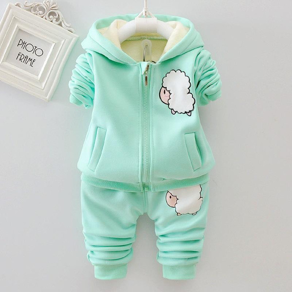 Autumn Winter Children Boys Girls Fashion Clothing Sets Baby Cartoon Hooded Jacket Pants 2Pcs/sets Infant Add Cotton Tracksuits