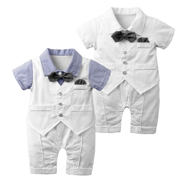 Summer Boy Gentleman romper Infant Clothing Children Formal Wedding Costume Bow Tie Jumpsuit Short Sleeve Bodysuit