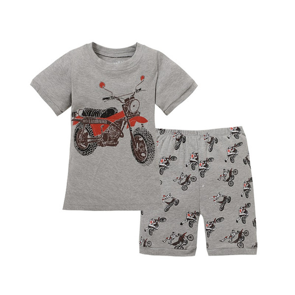 Grey Boy Pajamas Clothes Suit Summer Short Racing Motorcycle Children Pj's Tee Shirt Pant 2-Pieces Sleepwear Boys Tops 2-7 Years