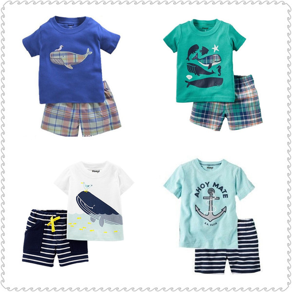 2019 Baby Boy Clothes Suit Humpback Whale T-Shirts Striped Shorts Pants Sea Children Outfit Summer Cotton Jumpsuit Sets 0-2 Year