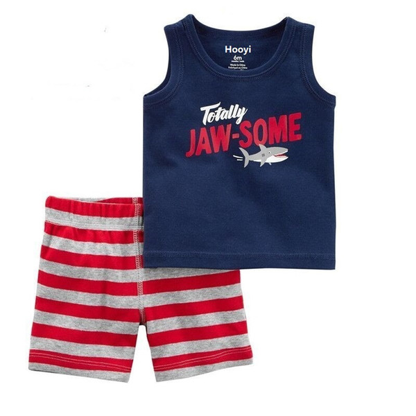 Shark Boy Clothes Suit Tank Top Pant 2PCS Sets Children Outfits Summer Singlet For Boys Tee Shirts Tops Shorts Striped Cotton